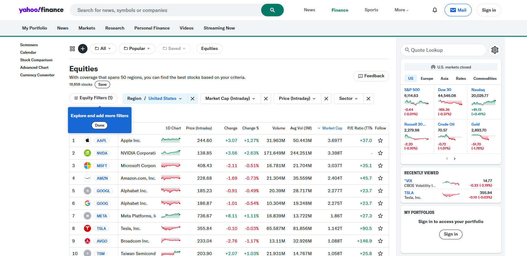 Yahoo Finance Stock Screener